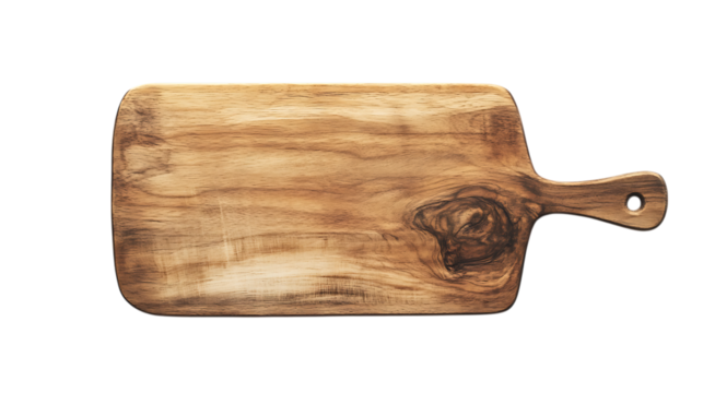 Wooden cutting board with handle, top view