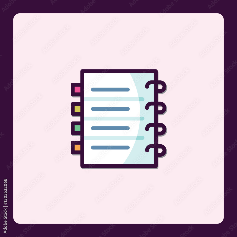 Poster stylish notebook icon design with colorful tab markers and spring binding