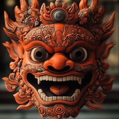 Fototapeta premium Intricate Traditional Face Carving with Bold Colors and Expression