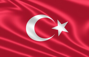 Obraz premium Flag of Turkey silk. National flag of Turkey high resolution. Background, postcard, print on demand. Wavy flag of Turkey