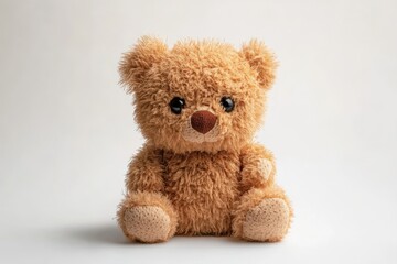 Obraz premium A cozy teddy bear sits contentedly against a soft backdrop, radiating warmth and comfort isolated on transparent background