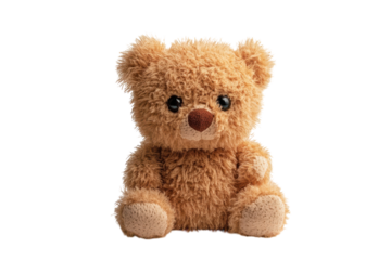 A cozy teddy bear sits contentedly against a soft backdrop, radiating warmth and comfort isolated on transparent background