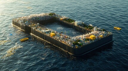 Ocean Plastic Waste Platform Aerial View