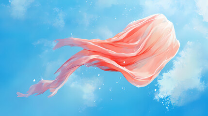 The dupatta flying above a clear blue sky, capturing a sense of freedom and cultural expression. Fragility - Snow. Illustration