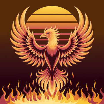 Illustration a beautiful phoenix eagle bird rising flight	