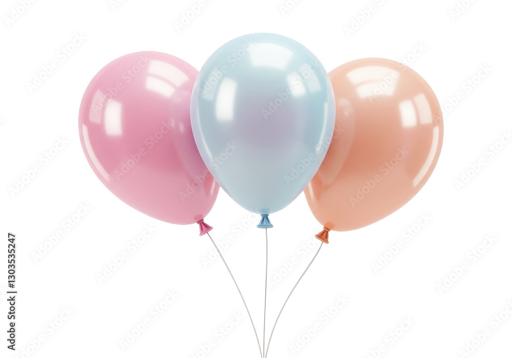 Poster a set of three helium filled balloons with a soft iridescent sheen isolated on transparent backgroun
