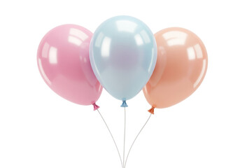 A set of three helium filled balloons with a soft iridescent sheen isolated on transparent background