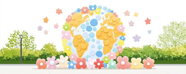 Earth Day Illustration Pastel Flowers and Stars