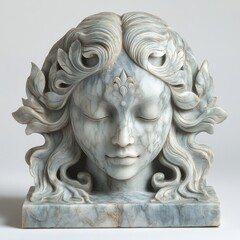 Obraz premium Serene Marble Sculpture of a Female Face with Floral Elements