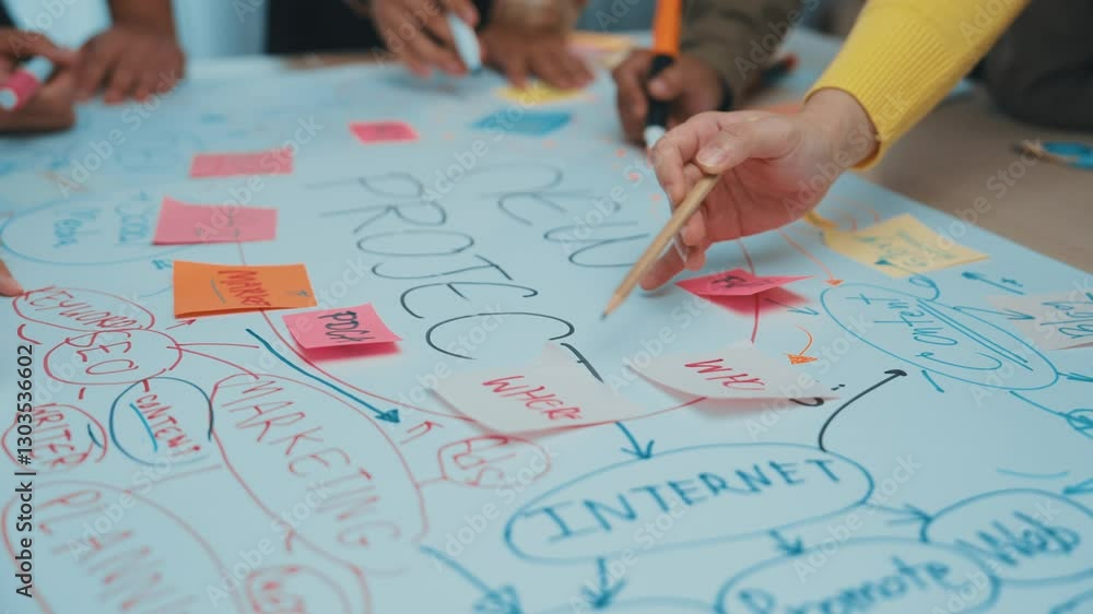 Aufkleber a vibrant brainstorming session featuring colorful sticky notes and engaged hands discusses project 