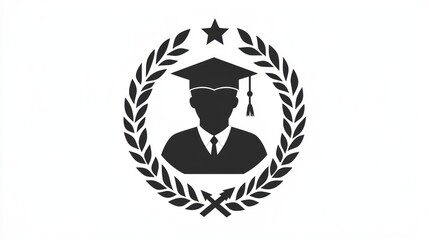 Obraz premium Graduation icon, academic achievement symbol, laurel wreath, silhouette