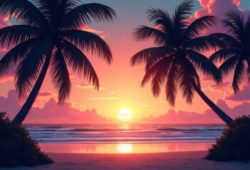 stunning vibrant palm tree silhouettes eye catching tropical design projects creative illustrations, island, landscape, graphic, pattern, art, tone, leaf