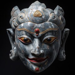Naklejka premium Intricate Stone Carving of a Mystical Face with Detailed Features
