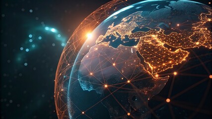 Earth from space showing international network representing communication, travel and connections. 3D illustration.