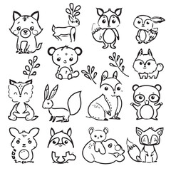 cute, animal, character, vector, cartoon, illustration, happy, set, design, graphic, funny, baby, zoo, art, adorable, background, collection, giraffe, children, isolated, lion, child, bear, print, wil