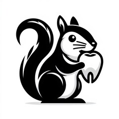 squirrel holds a tooth, icon, logo for dental office, dental clinic on white background
