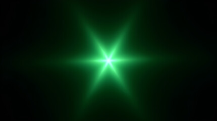 Green Starburst Flare on Black Background - Bright Glowing Light Effect - Vivid Image
