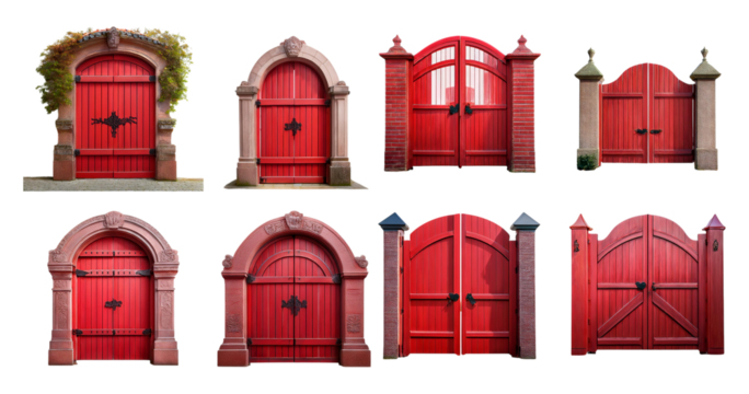 Collection of Unique Red Doors Featuring Various Architectural Styles, PNG bundle collection, Isolated on Transparent Background