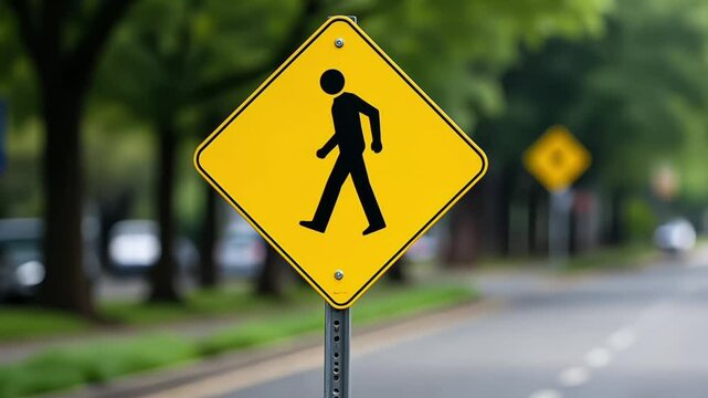 Pedestrian Crossing Sign &ndash; Clear View in Urban Park for Traffic Safety