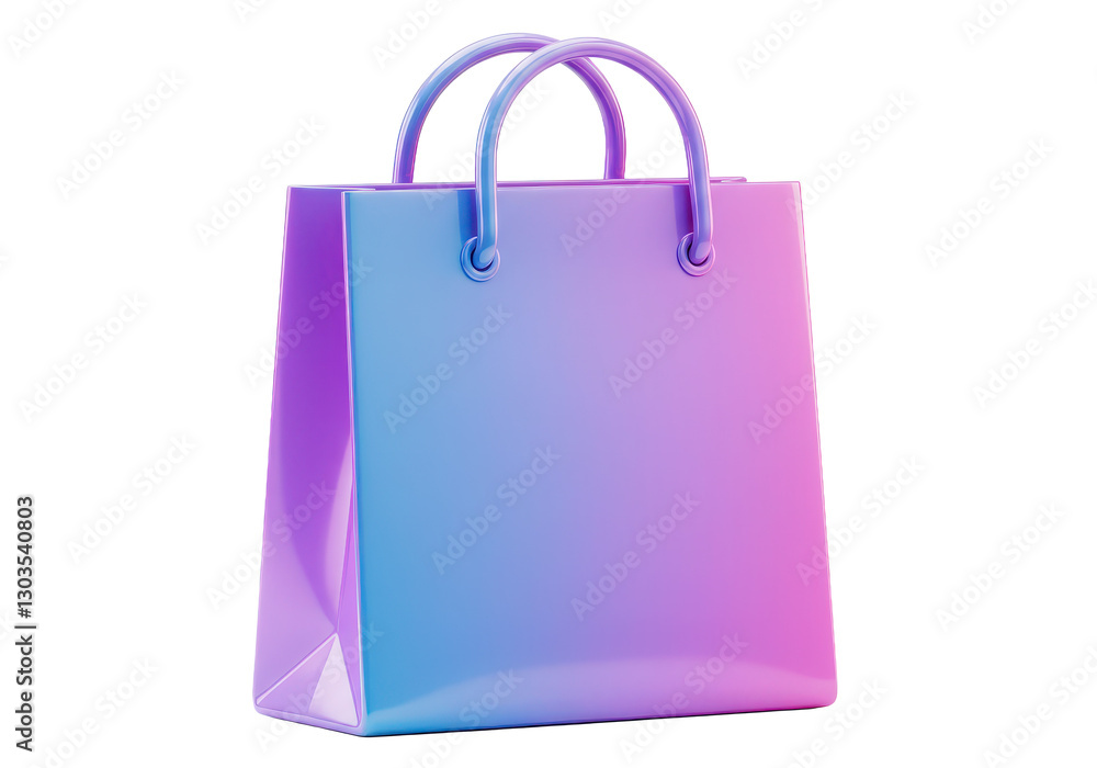 Poster a 3d rendered of a futuristic shopping bag with a smooth metallic iridescent surface isolated on tra