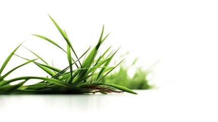 Fototapeta premium Fresh green grass blades isolated on a white background with soft lighting