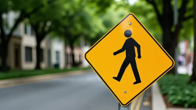 Pedestrian Crossing Sign &ndash; Clear View in Urban Park for Traffic Safety