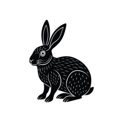 vector illustration of a rabbit on white background.Silhouette of a rabbit in profile, showcasing its distinct long ears and fluffy body.
