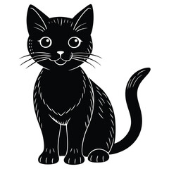 vector illustration of black cat on white background.Black cat playfully catching colorful lollipop, mid-air candy chase on white background, joyful moment captured.