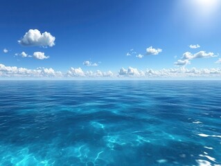 Obraz premium Serene Ocean View with Clear Blue Water and Fluffy White Clouds Under Bright Sunlight
