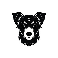 Vector black and white illustration of dog head logo style isolated on a white background.a black and white dog silhouette with distinctive face pattern.