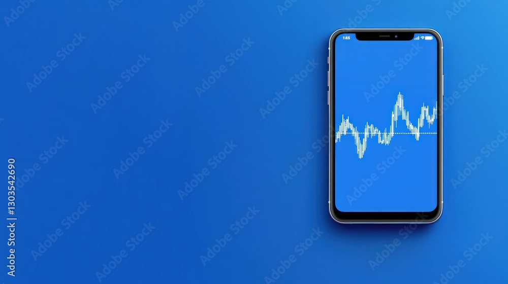 Poster smartphone displaying stock market graph on blue background. possible use stock market data visualiz