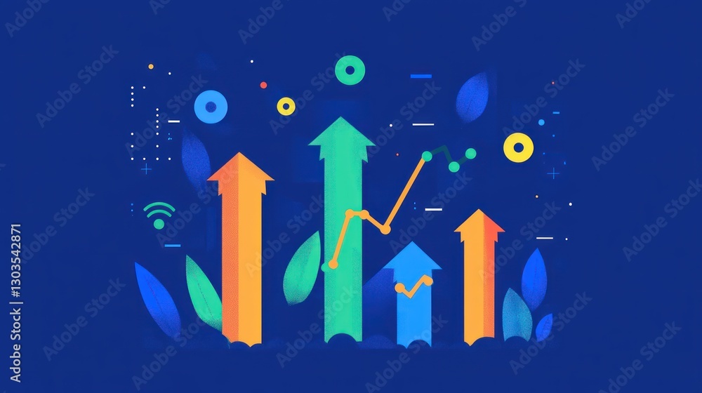 Poster abstract growth chart with leaves and elements in a modern style. possible use stock photo