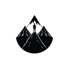 set of black silhouettes of mountain icons on white background.