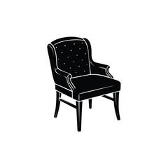 black leather armchair silhouette on white background. black chair sofa studio shot ,