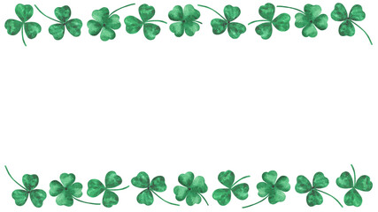 Watercolor Clover Illustration Frame. Hand painted watercolor clover leaf frame. Perfect for St. Patrick's Day, kids parties.