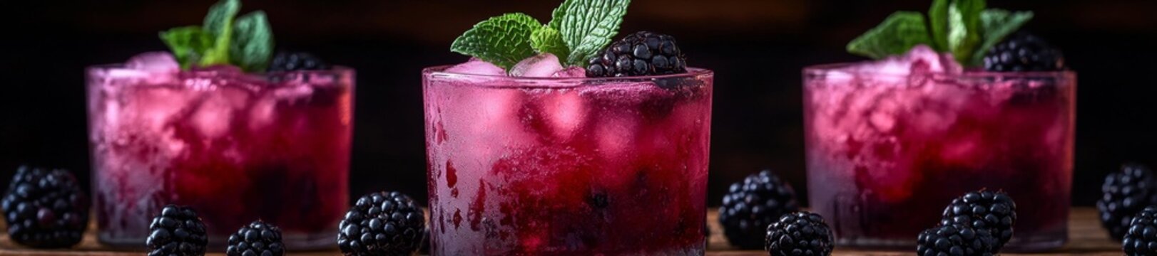 Blackberry Bourbon Smash with Mint and Crushed Ice in Glasses. Generative AI