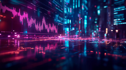 Cyberpunk Stock Analysis: Financial Chart in a Neon Lit Metaverse