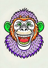 Fototapeta premium Vibrant Monkey Illustration Colorful Exciting Expressive Happy Fun Artistic Design