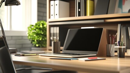Cozy home office setup with laptop and warm lighting for productivity