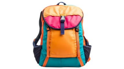 Colorful backpack isolated on black background.