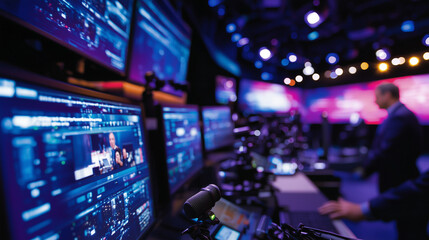 Fototapeta premium Engaging Broadcast Journalism in a Modern Studio Setting