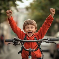 Obraz premium happy boy on a bicycle