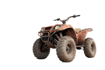 Adventurous journey on a muddy all-terrain vehicle in the countryside at dusk isolated on transparent background