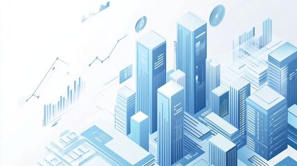 Obraz premium Abstract isometric city with data graphs, for presentation on modern technology or urban development