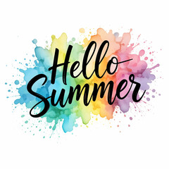 Hello Summer! Rainbow Watercolor Splash isolated on white background