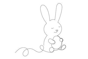 Line Art Easter Bunny Character Doodle Symbol. Cute Baby Rabbit Hand Drawn Portrait. Lovely Mammal Adorable Hare Pet Animal Mascot. Outline Sketch One Continuous Line Art Decoration Illustration.  