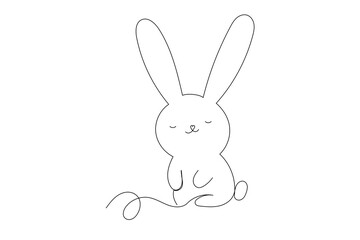 Line Art Easter Bunny Character Doodle Symbol. Cute Baby Rabbit Hand Drawn Portrait. Lovely Mammal Adorable Hare Pet Animal Mascot. Outline Sketch One Continuous Line Art Decoration Illustration.  