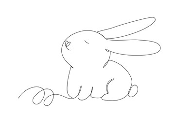 Line Art Easter Bunny Character Doodle Symbol. Cute Baby Rabbit Hand Drawn Portrait. Lovely Mammal Adorable Hare Pet Animal Mascot. Outline Sketch One Continuous Line Art Decoration Illustration.  