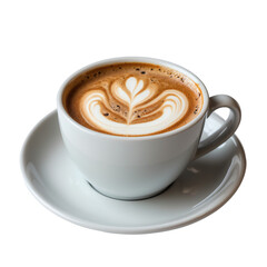 White Coffee Cup with Latte Art and Americano Coffee Isolated on Transparent Background.