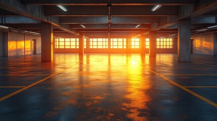 Empty Parking Garage at Sunset